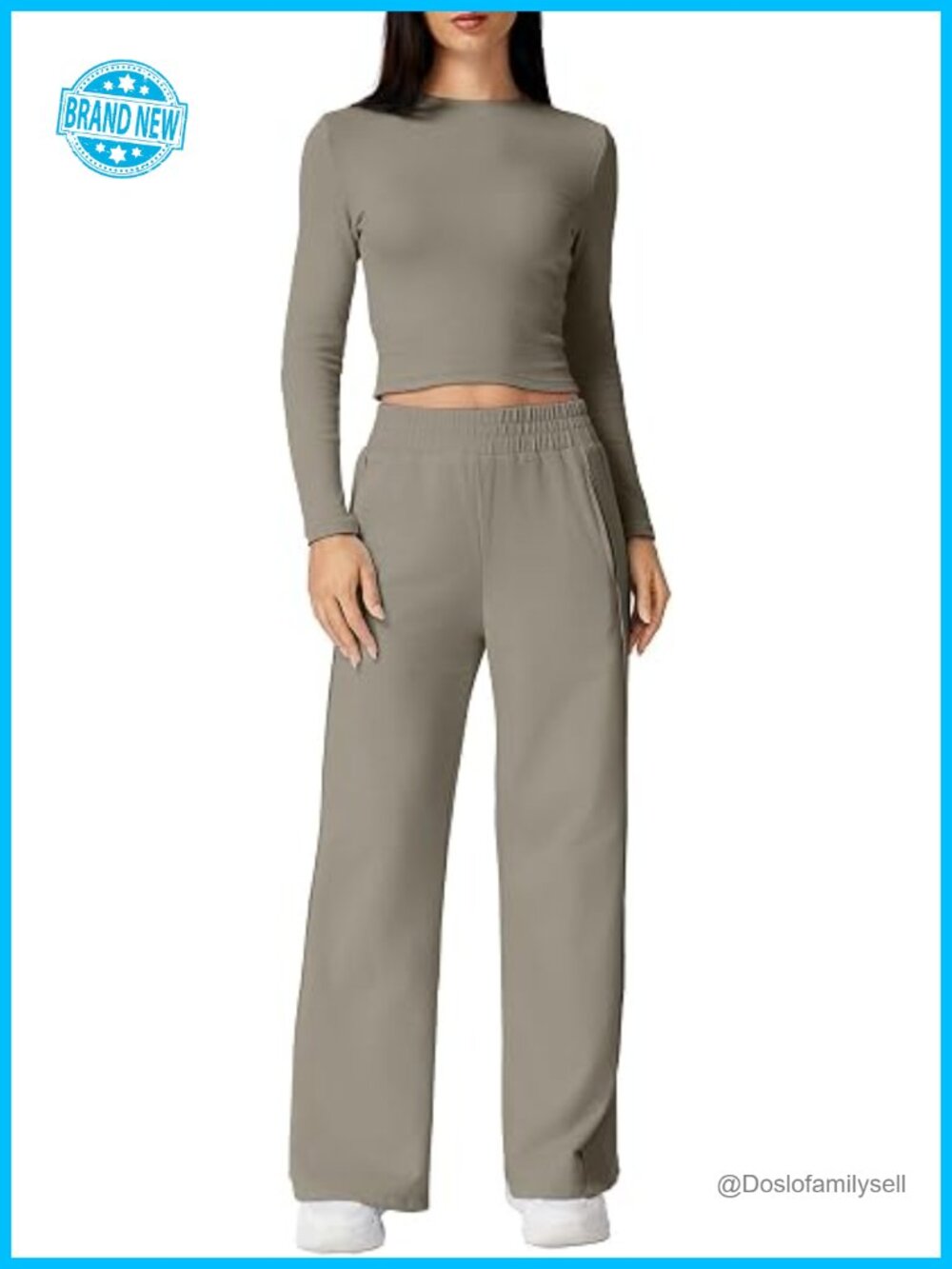 2 Piece Lounge Set: Long Sleeve Crop Top & Wide Leg Pants